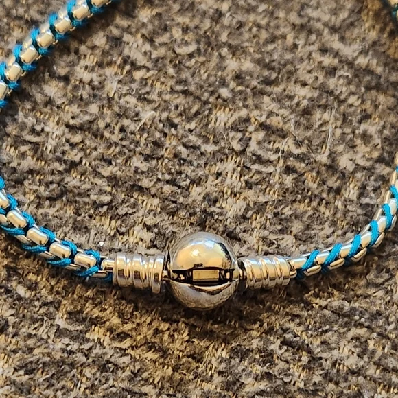 Pandora Blue Cord Snake Chain Bracelet 7.1 Inches